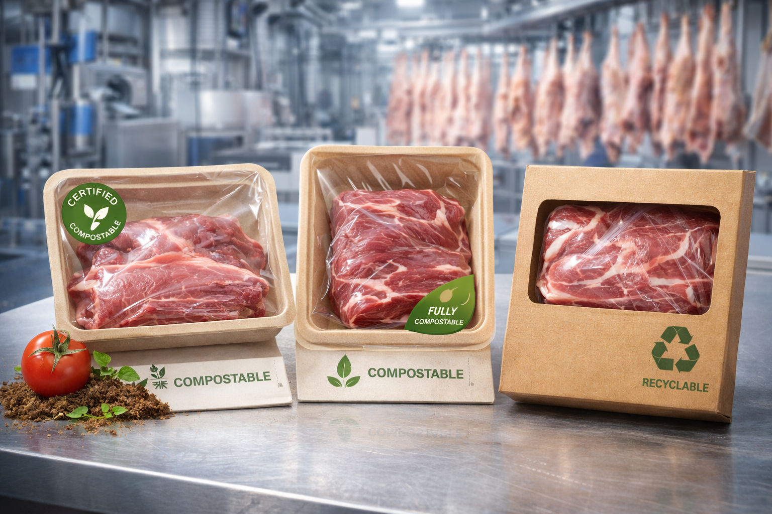 Packaging per carne: sostenibile, compostabile e a basso carbonio