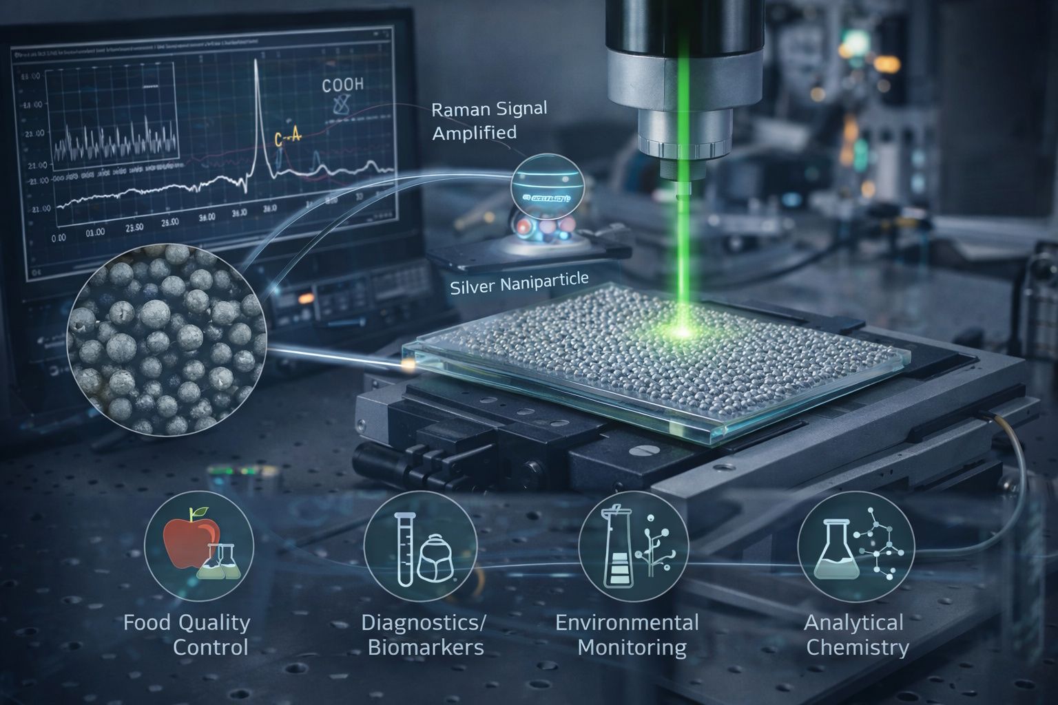 Substrati SERS su vetro con nanoparticelle d’argento per rilevazione Raman ultrasensibile