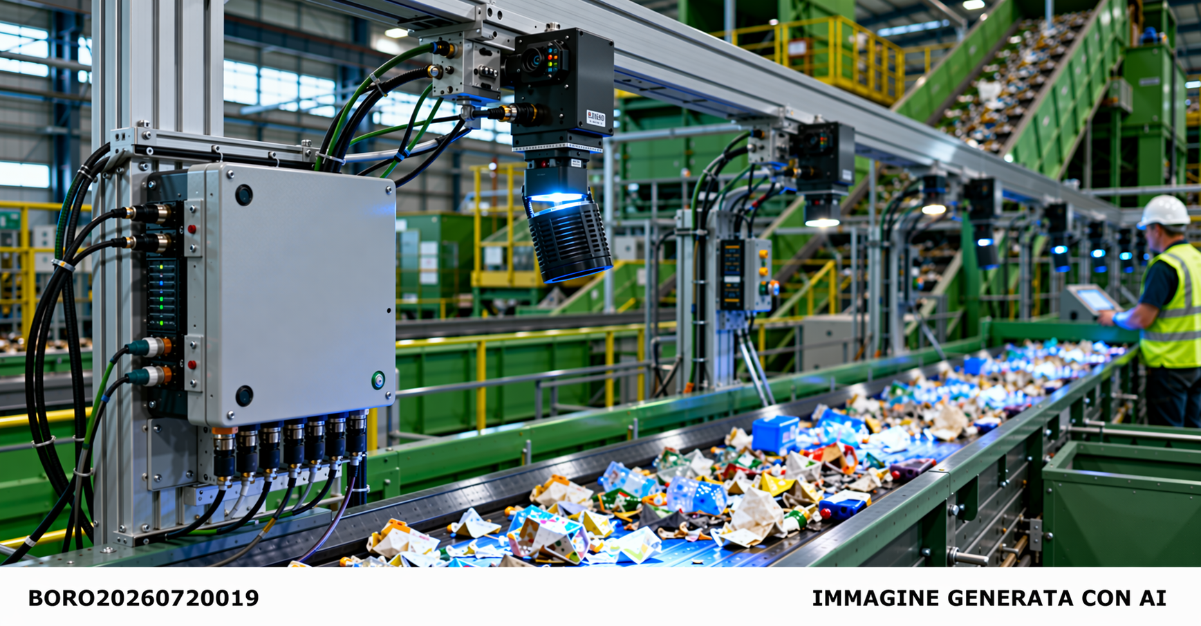Sistema automatico di smistamento rifiuti con monitoraggio AI cerca distributori