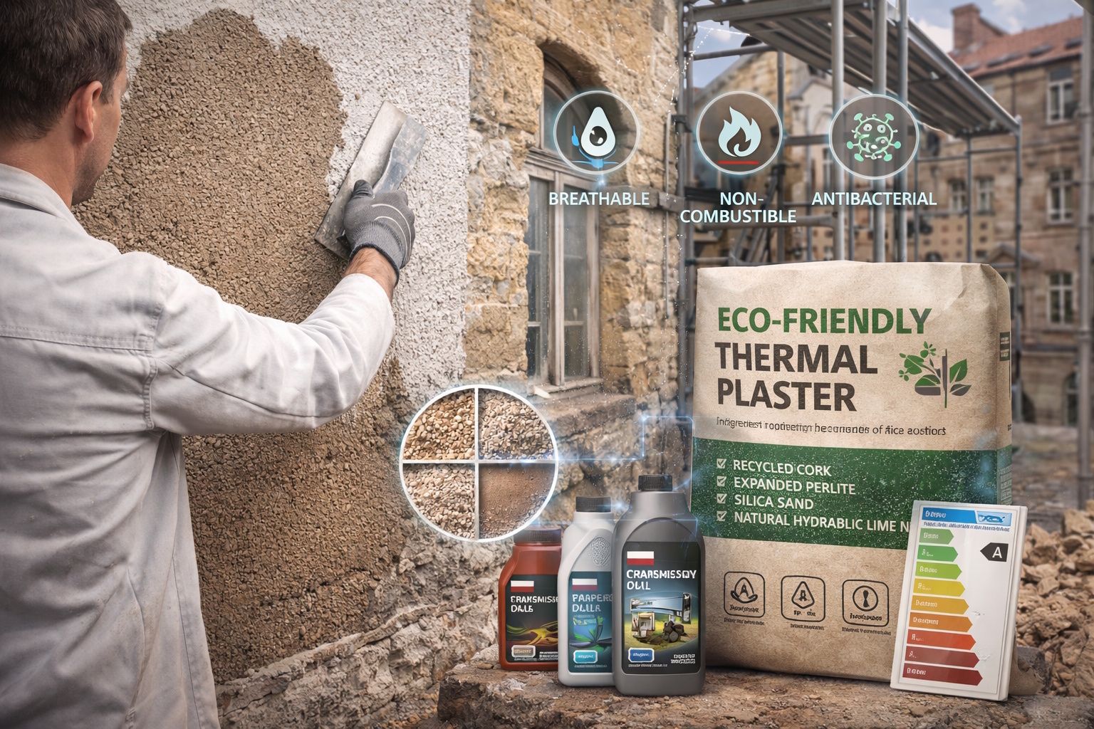 Intonaco termico ecologico a base di sughero e NHL per riqualificazione edilizia